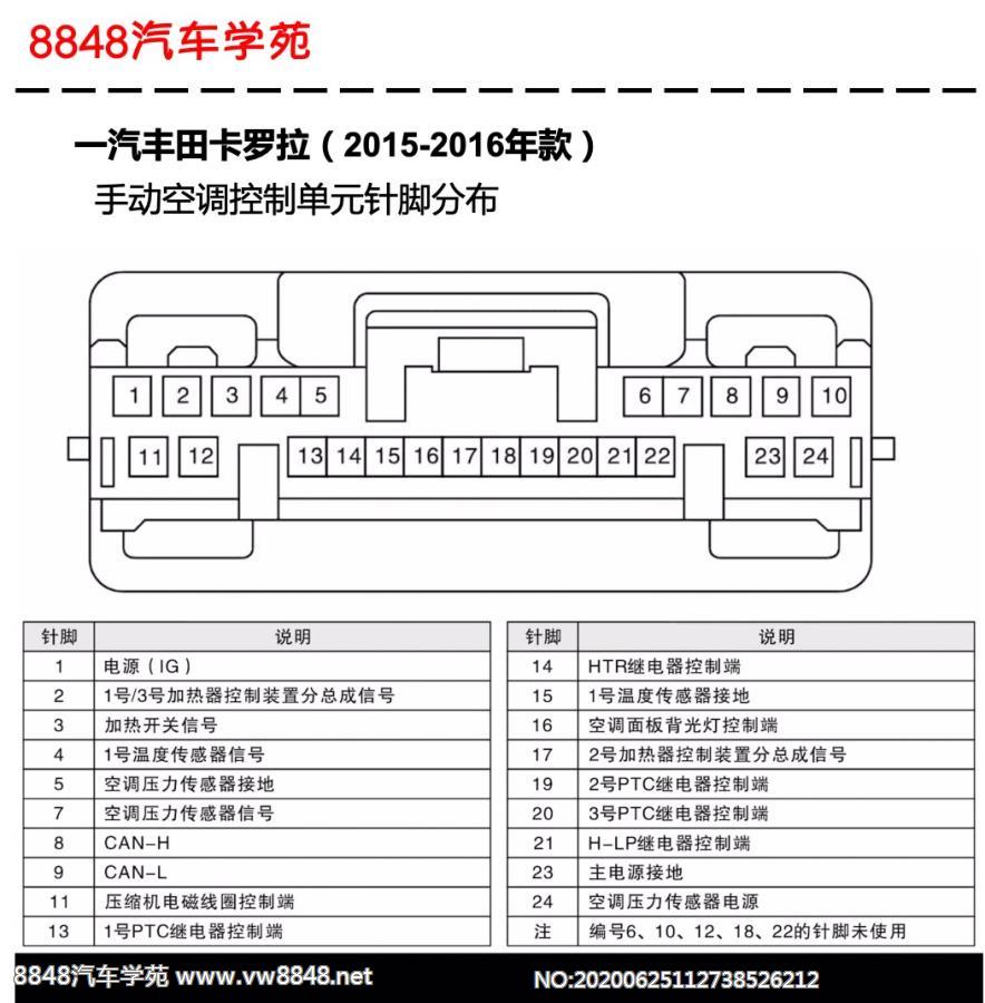 2015-2016年丰田卡罗拉和雷凌手动空调控制单元